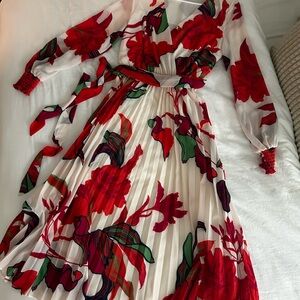 Jealous Tomato White Midi Dress with Red Floral Print